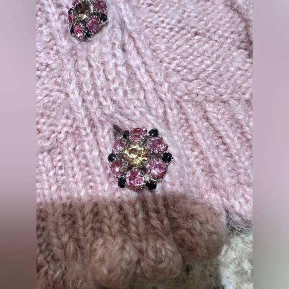 BLOGGER FAV ZARA Pom Pom Knit Wool Alpaca Sweater Cardigan w/ Rhinestone Button - Picture 6 of 12